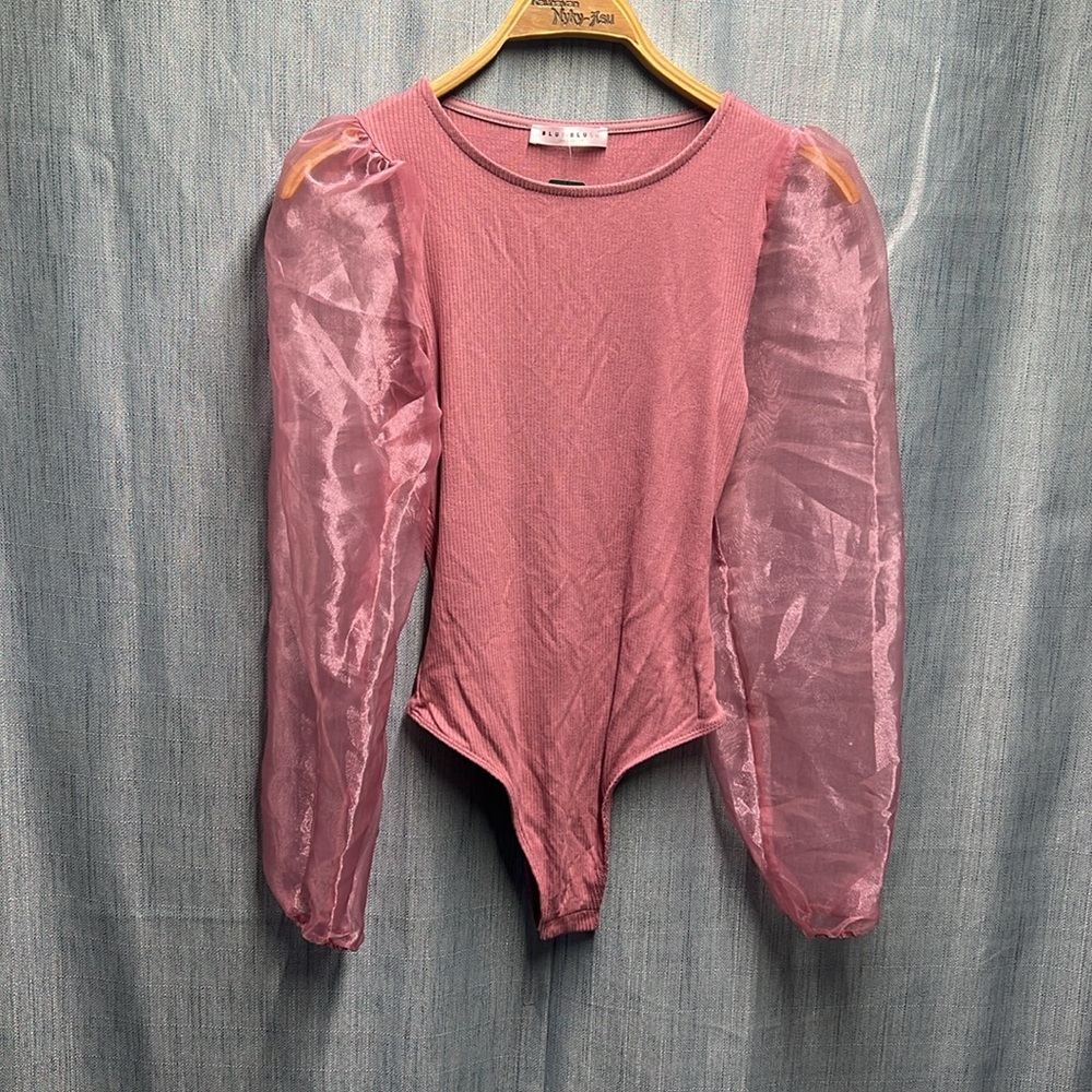 Simons Blue blush sheer sleeve pink body suit size small NWT - Picture 2 of 9